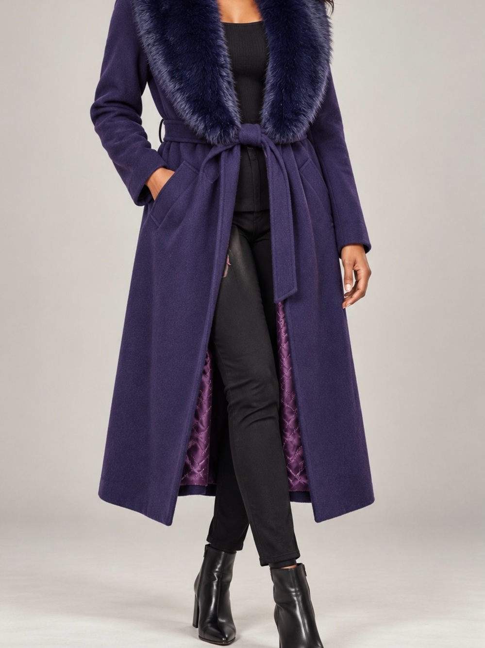 Michael Kors Women's Belted Faux-Fur Trimmed Wrap Coat